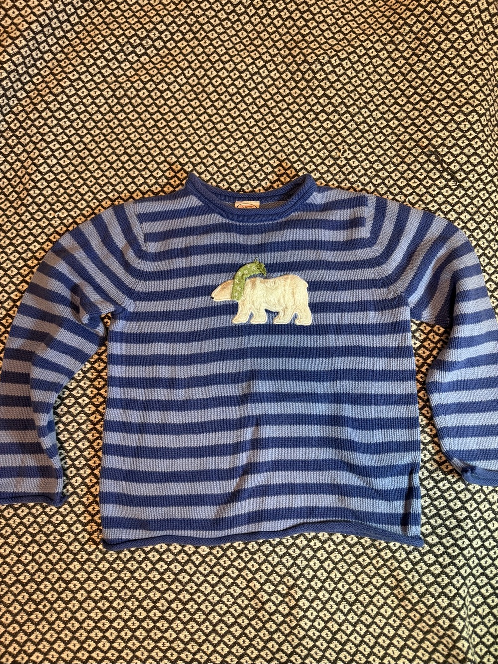 Talbots Kids vintage Blue Striped polar Bear Appliqué Sweater kids size 7